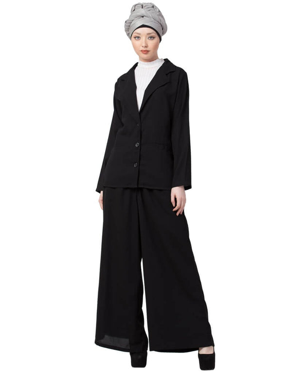 Islamic Executive Two Piece Contemporary Coat Pant Cum Abaya Black